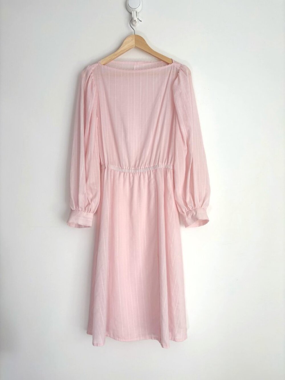 Vintage Baby Pink Pearl Neckline Puff Sleeve Midi Dress S Soft Girl